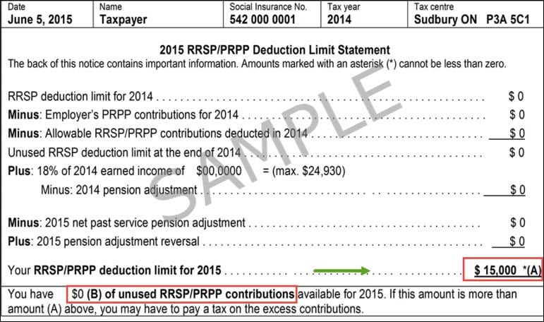 RRSP limit NOA