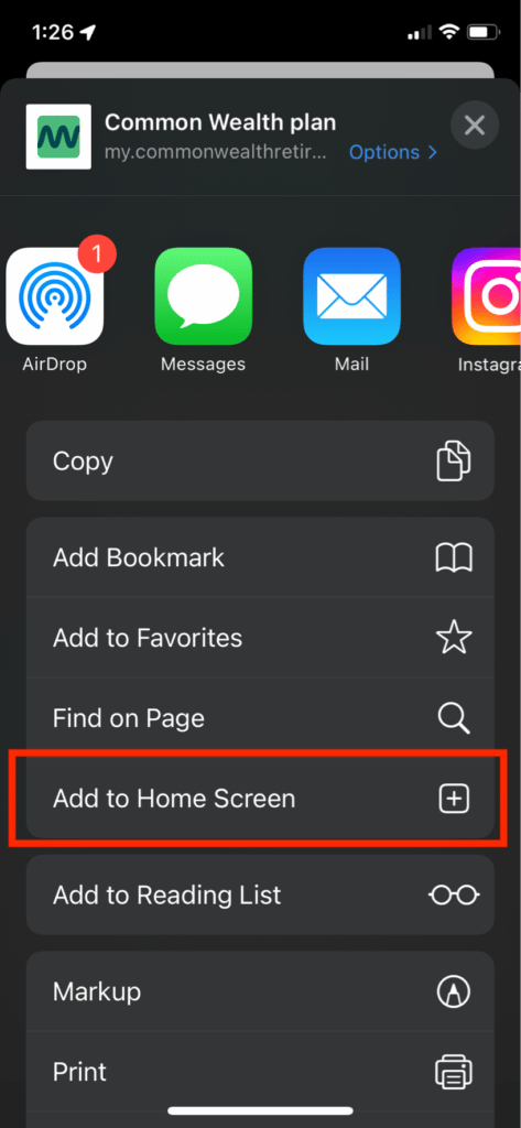 App iOS add to home screen