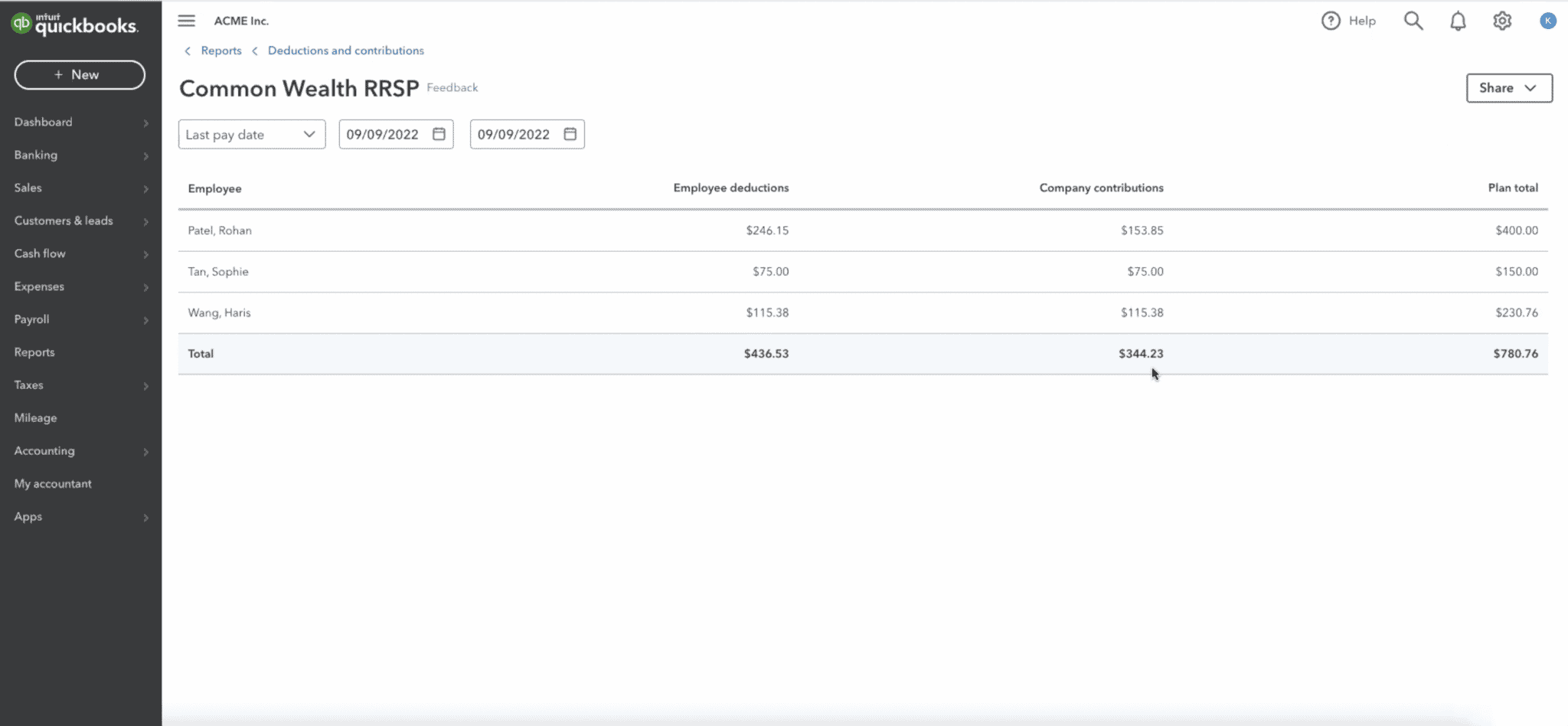 QBO total deductions and contributions